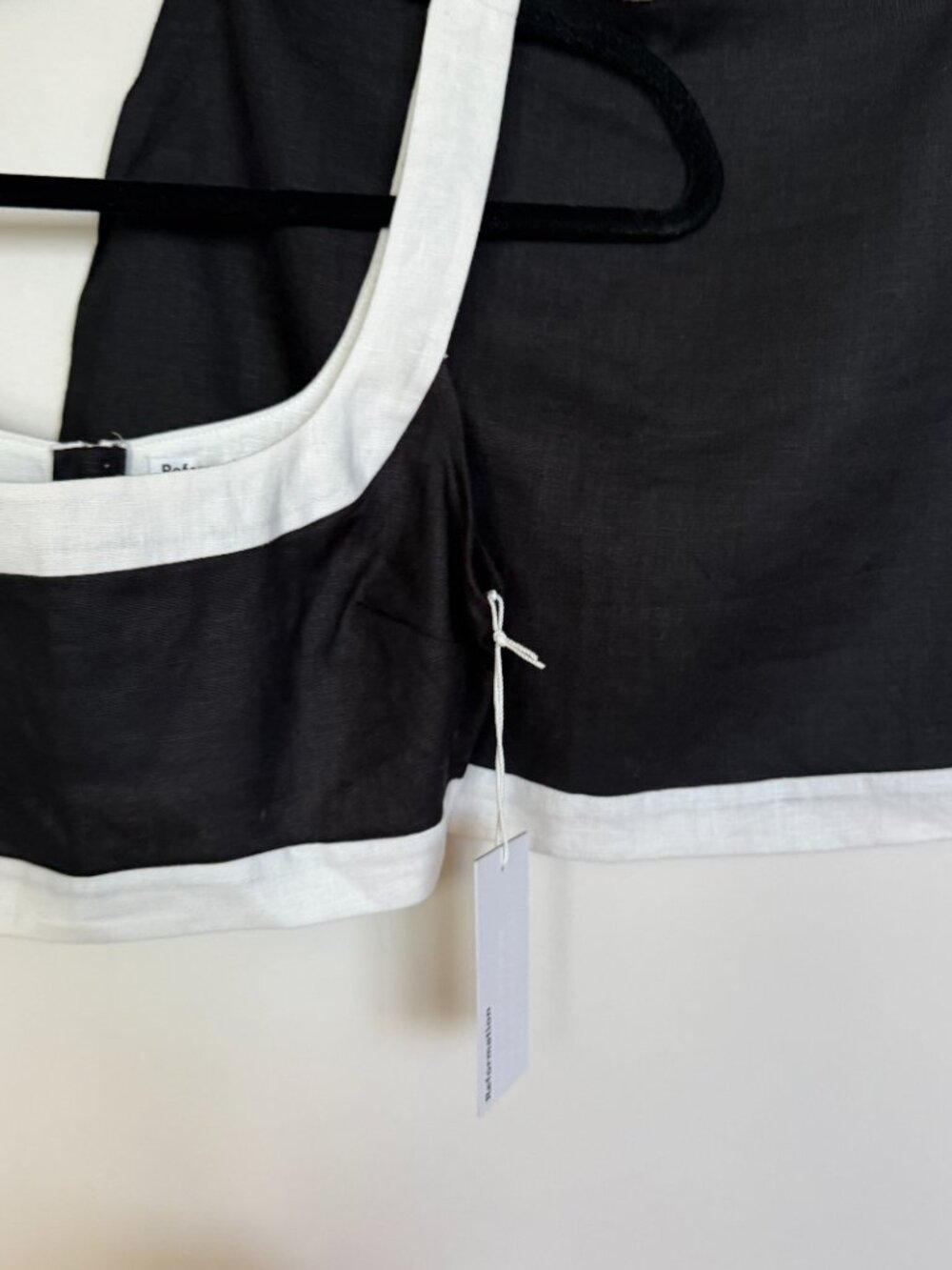 Reformation Robbie Linen Two Piece Set Black White Crop Top Mini Skirt Sz 2 NWT - Picture 9 of 11